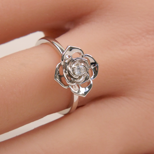 Silver Natural Zircon Flower Ring