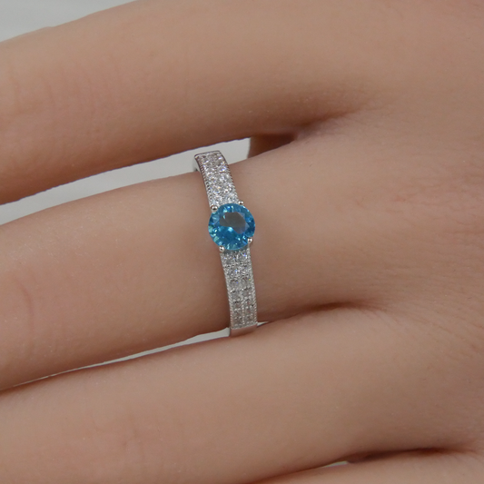 Silver Aquamarine Zirconia and White Zirconia Ring