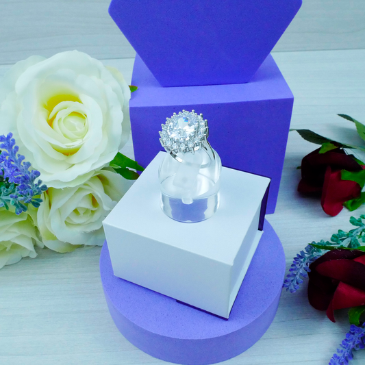 Silver White Big Zirconia Flower Ring