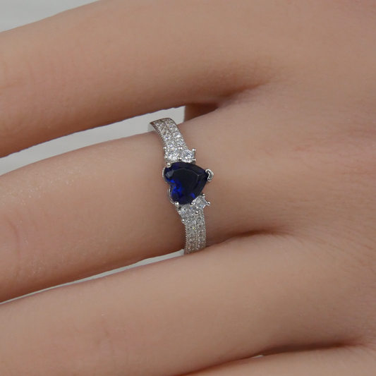 Silver Heart Sapphire Colour Zirconia Ring