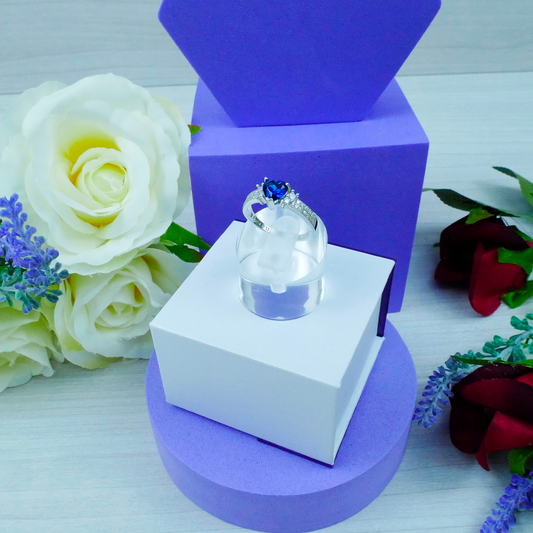 Silver Heart Sapphire Colour Zirconia Ring