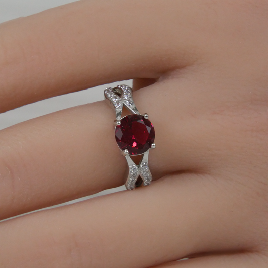 Silver Ruby Zirconia and White Zirconia Ring