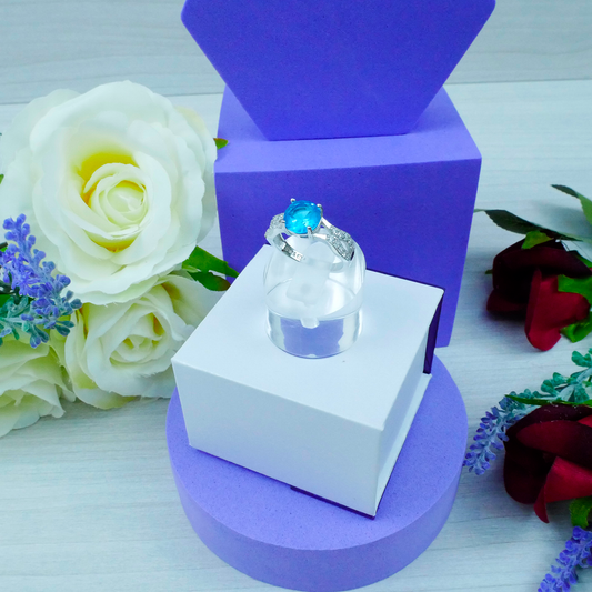 Silver Aquamarine Zirconia and White Zirconia Ring