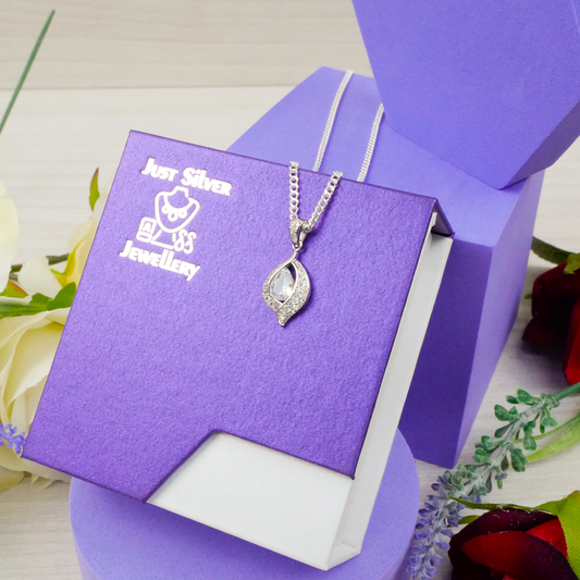 "Teardrop" Leaf White Zirconia pendant & chain