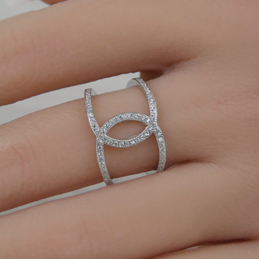 Silver White Zirconia Loops Ring