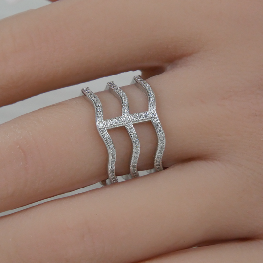 Silver White Zirconia 3 Loops Ring