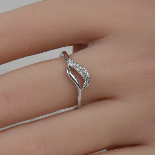 Silver Weave White Zirconia Ring