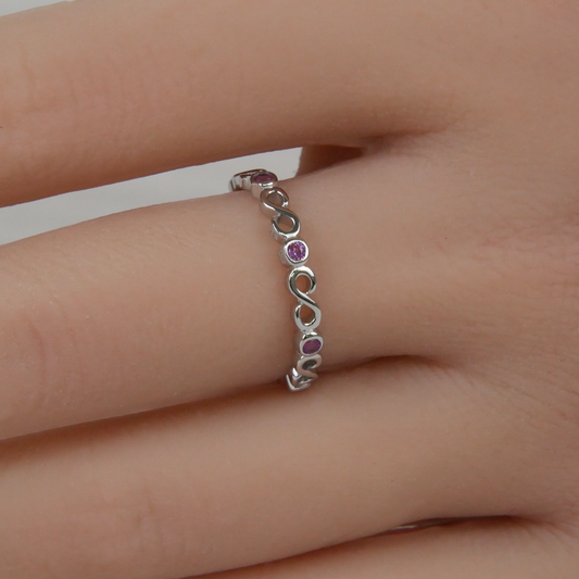 Silver Infinity Loops Delicate Pink Zirconia Ring