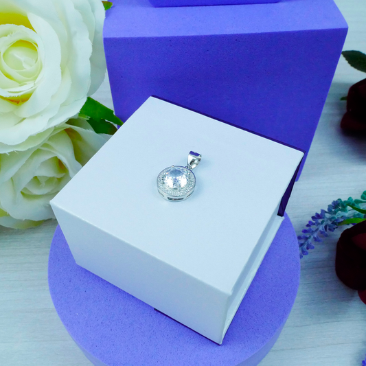 Silver Round White Zirconia Gemstone cluster pendant