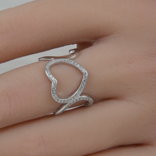 Silver Zirconia Hearts Ring