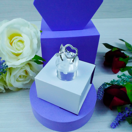 Silver Zirconia Hearts Ring