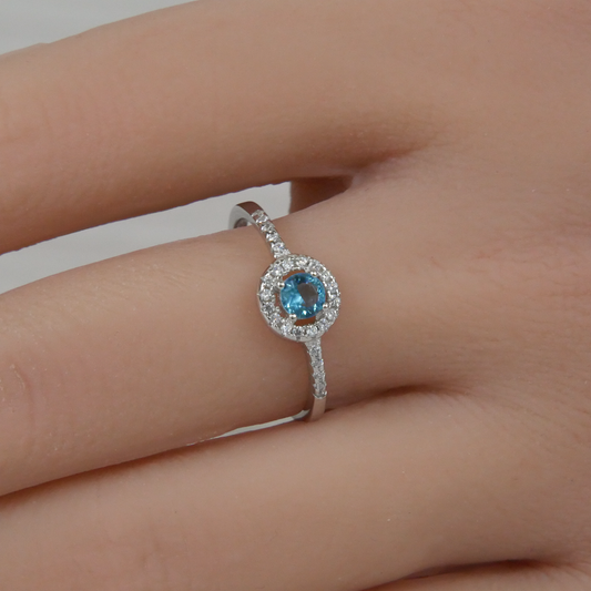 Silver Aquamarine Zirconia with White Zirconia Ring