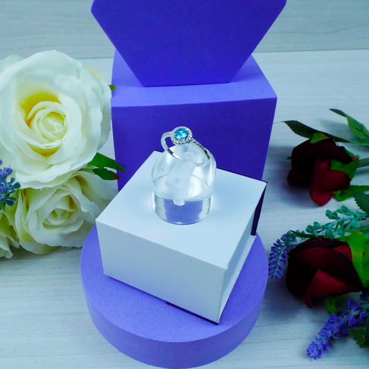 Silver Aquamarine Zirconia with White Zirconia Ring