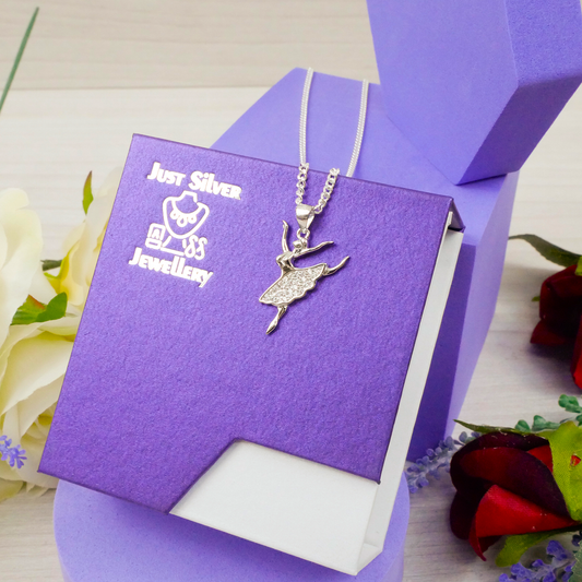 "Dancing Ballerina" pendant with white Zirconia gems