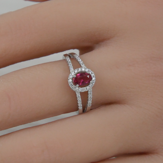 Silver Ruby Zirconia and White Zirconia Ring