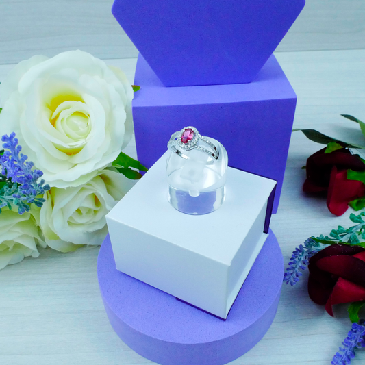 Silver Ruby Zirconia and White Zirconia Ring