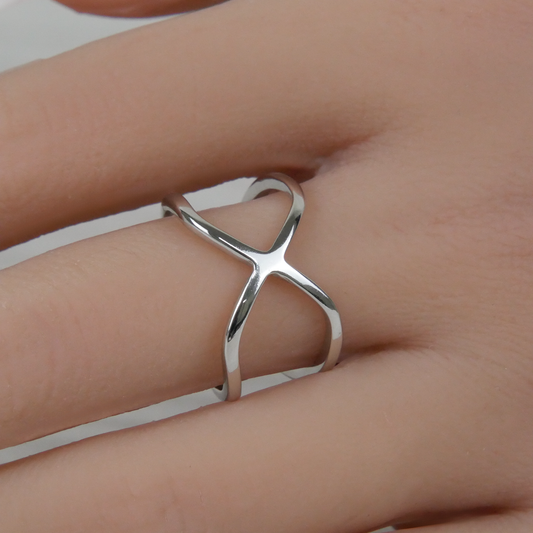 Silver Plain X Ring
