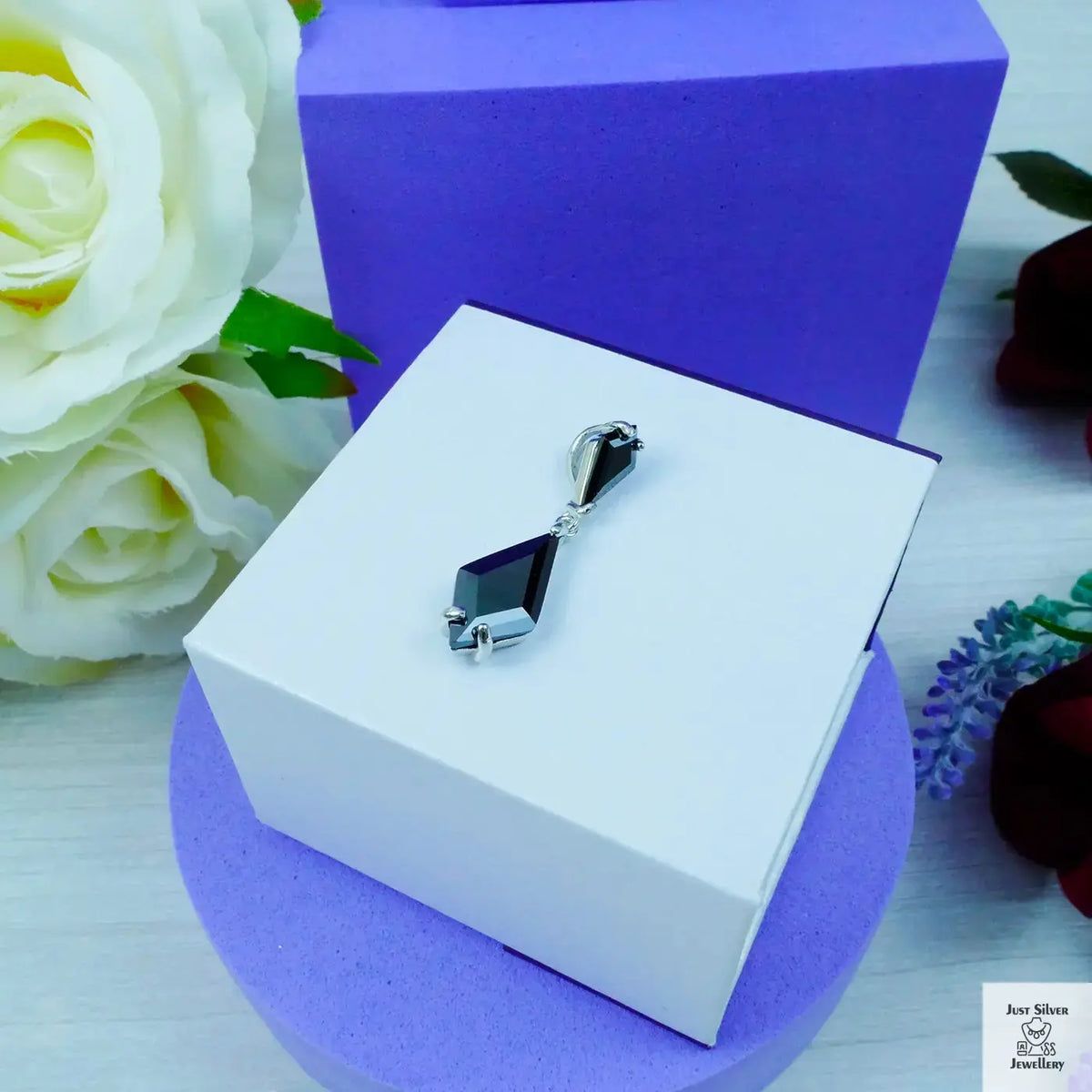 Silver Bridal pendant with Black Zirconia gemstone Just Silver Jewellery
