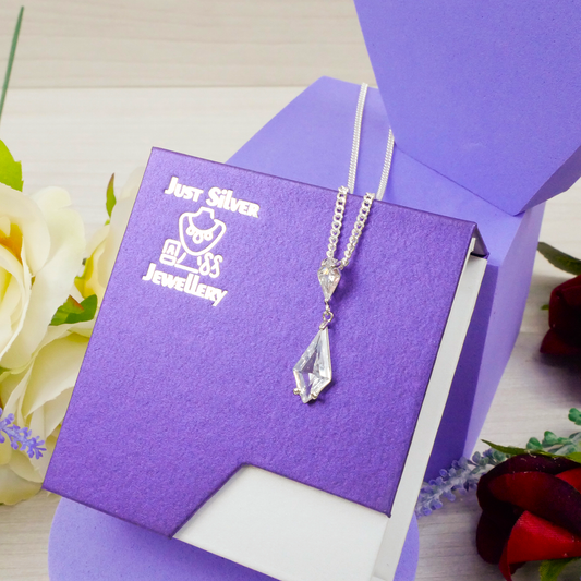 "Bridal" pendant with White Zirconia gems & chain