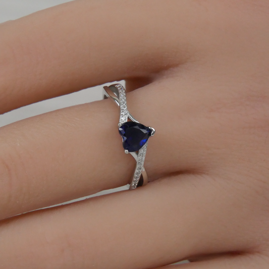 Silver Sapphire Zirconia Heart ring