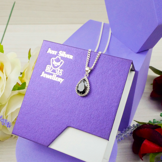 "Pear Cut" Black Zirconia & White Zirconia Gems & chain