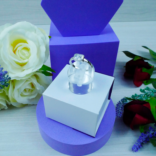 Silver emerald cut solitaire Zirconia ring