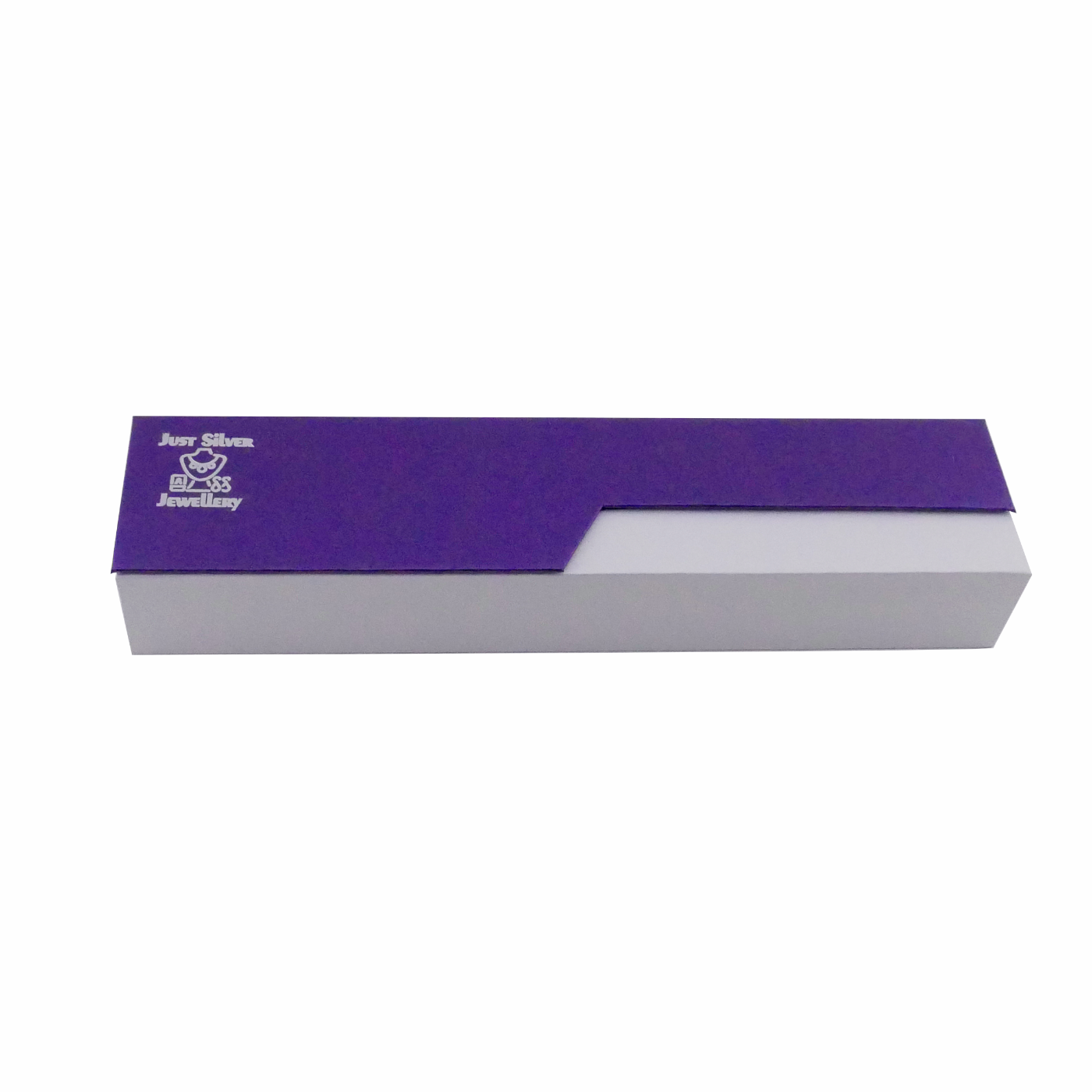 Jewelry box with purple top and white bottom on a white background