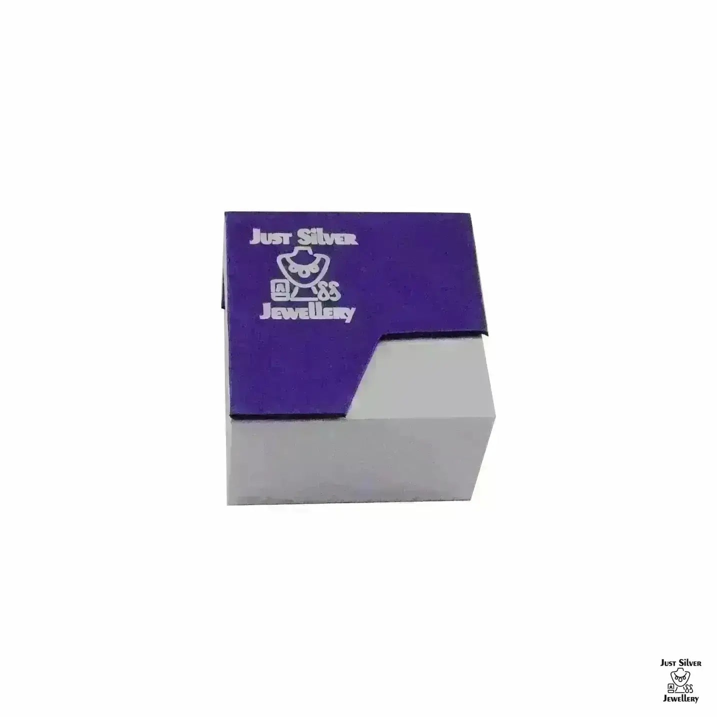 Jewelry box with 'Just Silver Jewellery' branding on a white background