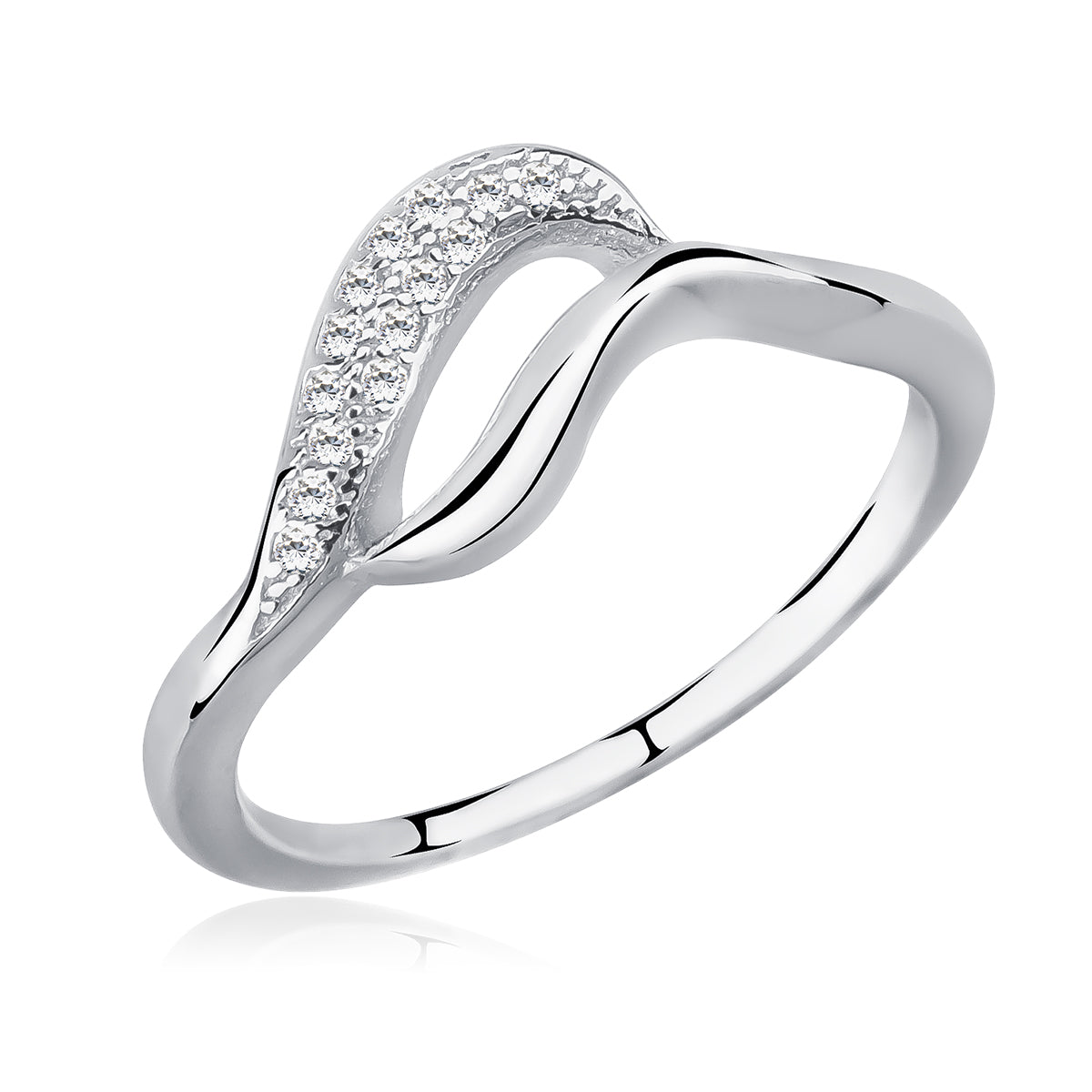Silver Weave White Zirconia Ring