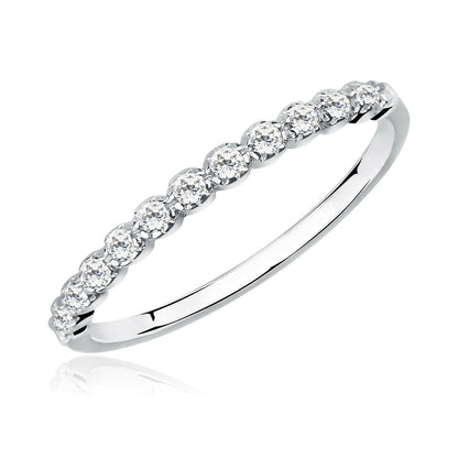 Silver ring with small diamonds on a white background