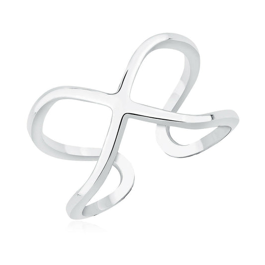 Silver cross-shaped ring on a white background