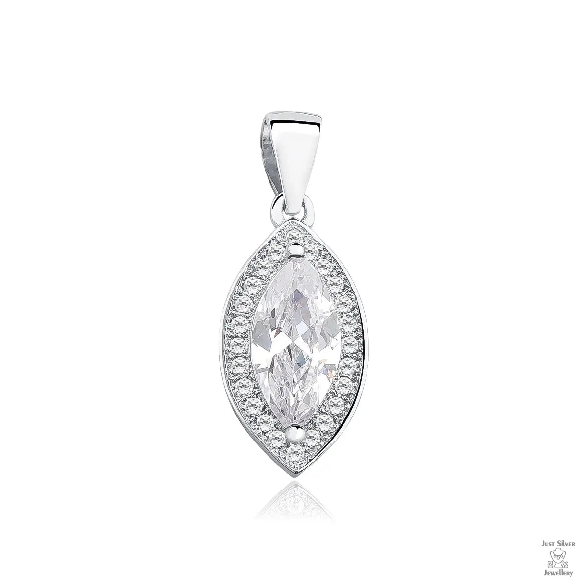 Silver Marquise cut white Zirconia Gem pendant Just Silver Jewellery 