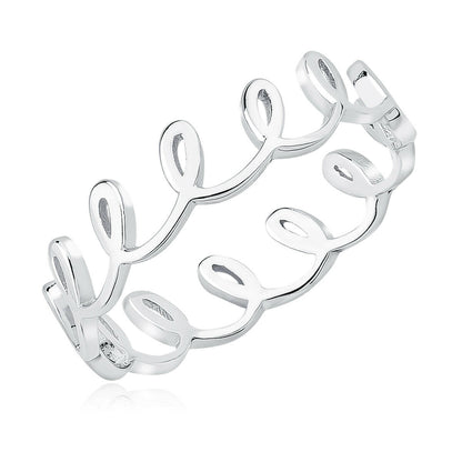 Silver ring with 'hello' text on a white background