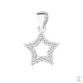 A silver pendant in the shape of a star, adorned with white zirconia gems.
