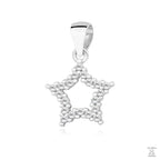 A silver pendant in the shape of a star, adorned with white zirconia gems.
