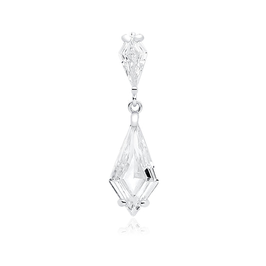 A silver bridal pendant with a white zirconia gemstone, designed in a geometric shape with intricate detailing.