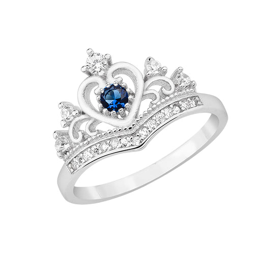 Silver Sapphire Zirconia Crown Ring