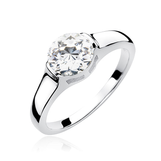 A sterling silver classic solitaire ring with a zirconia stone set in a sleek band.