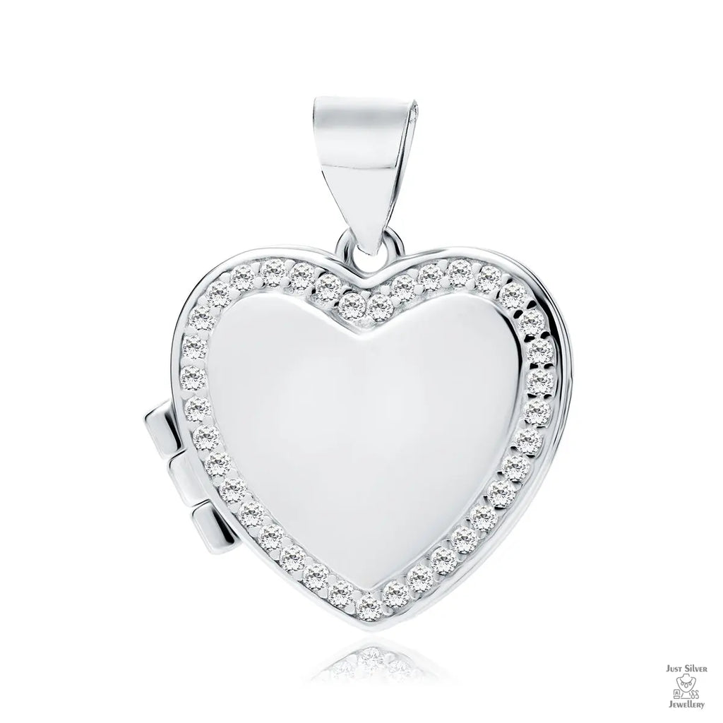 Silver White Zirconia Heart Locket Just Silver Jewellery