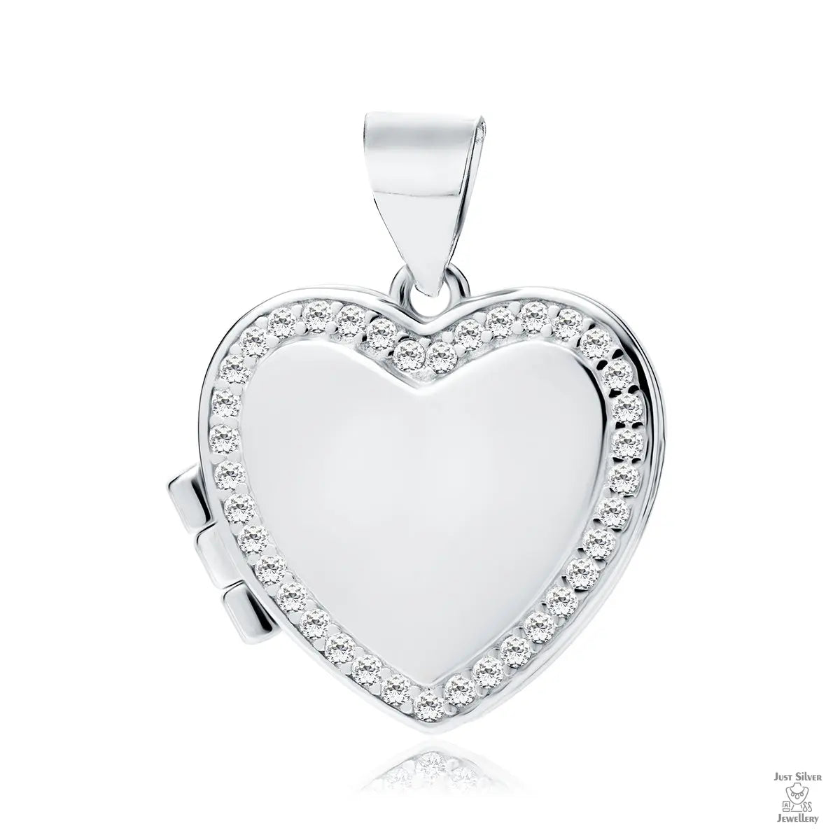 Silver White Zirconia Heart Locket Just Silver Jewellery