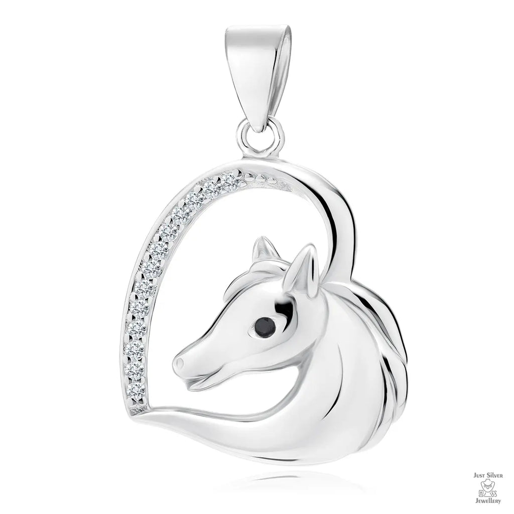 Silver "Horse" Pendant with black & white zirconia gemstones Just Silver Jewellery