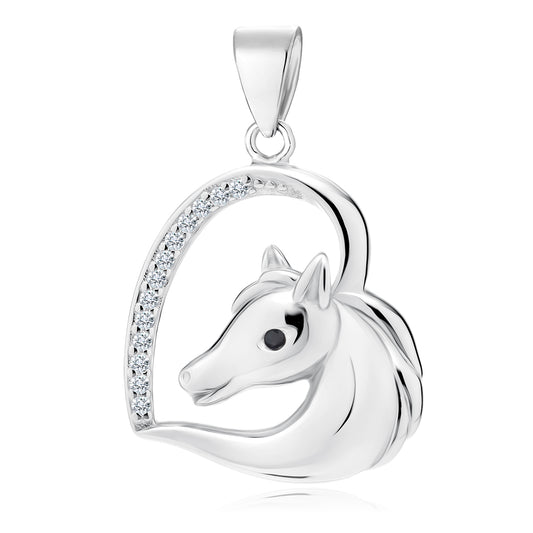Silver "Horse" Pendant with white Zirconia Gemstones