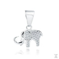 A silver pendant in the shape of an elephant adorned with white zirconia gemstones.