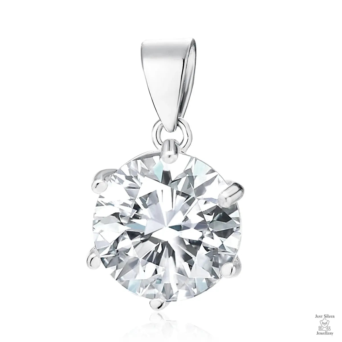 Silver single round White Zirconia pendant Just Silver Jewellery