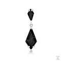 A silver drop pendant with black zirconia stones attached to it, displayed against a white background.