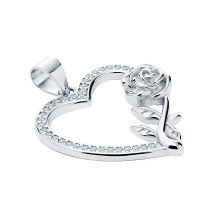 Silver Heart & Rose White Zirconia pendant