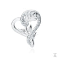 A silver pendant featuring a rose and heart design adorned with zirconia stones.