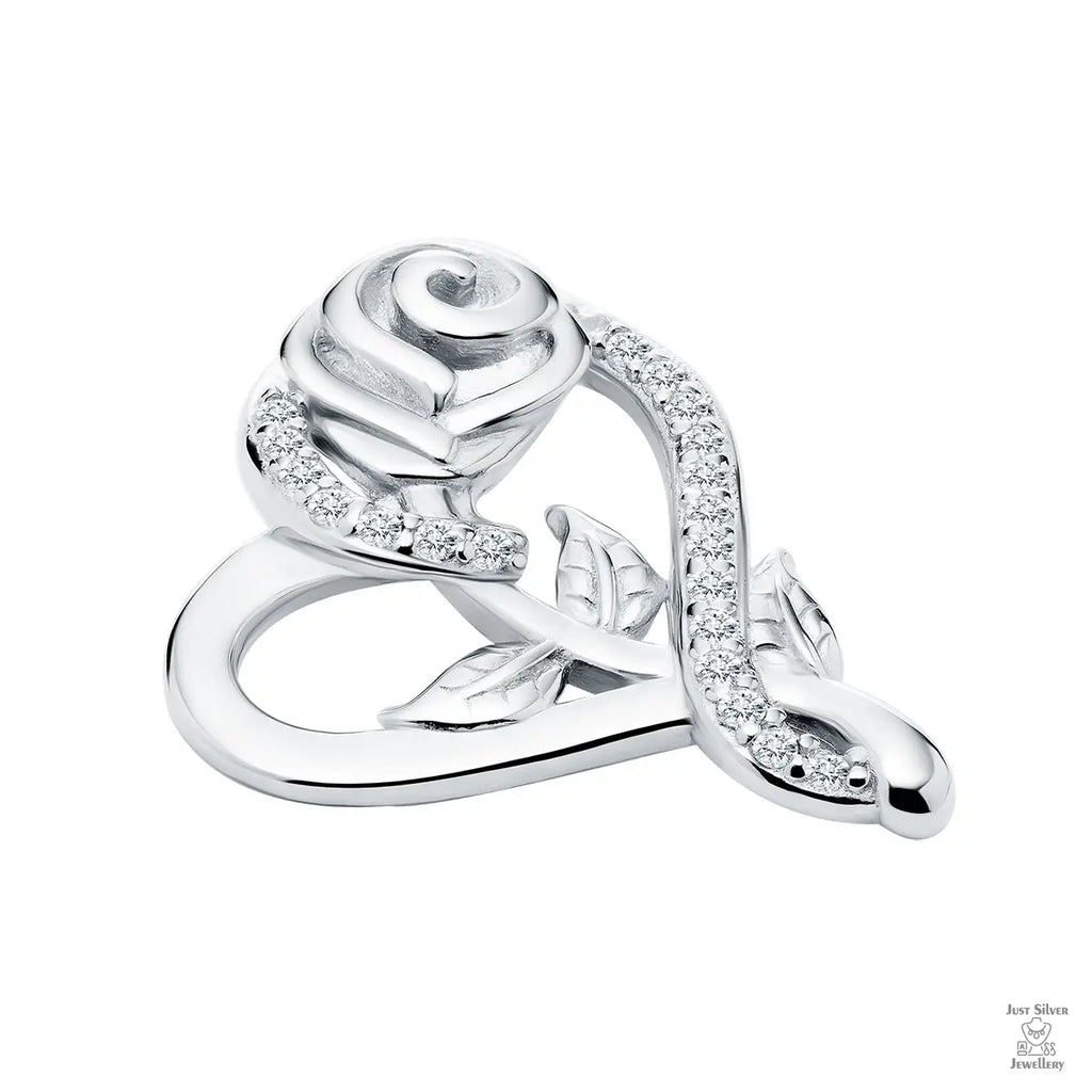 Silver Rose & Heart Zirconia pendant Just Silver Jewellery
