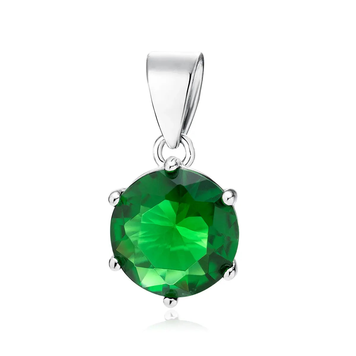 Silver single round Emerald Zirconia pendant Just Silver Jewellery