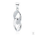 A silver pendant with two loops, one adorned with white zirconia gemstones and the other with a sleek silver design.